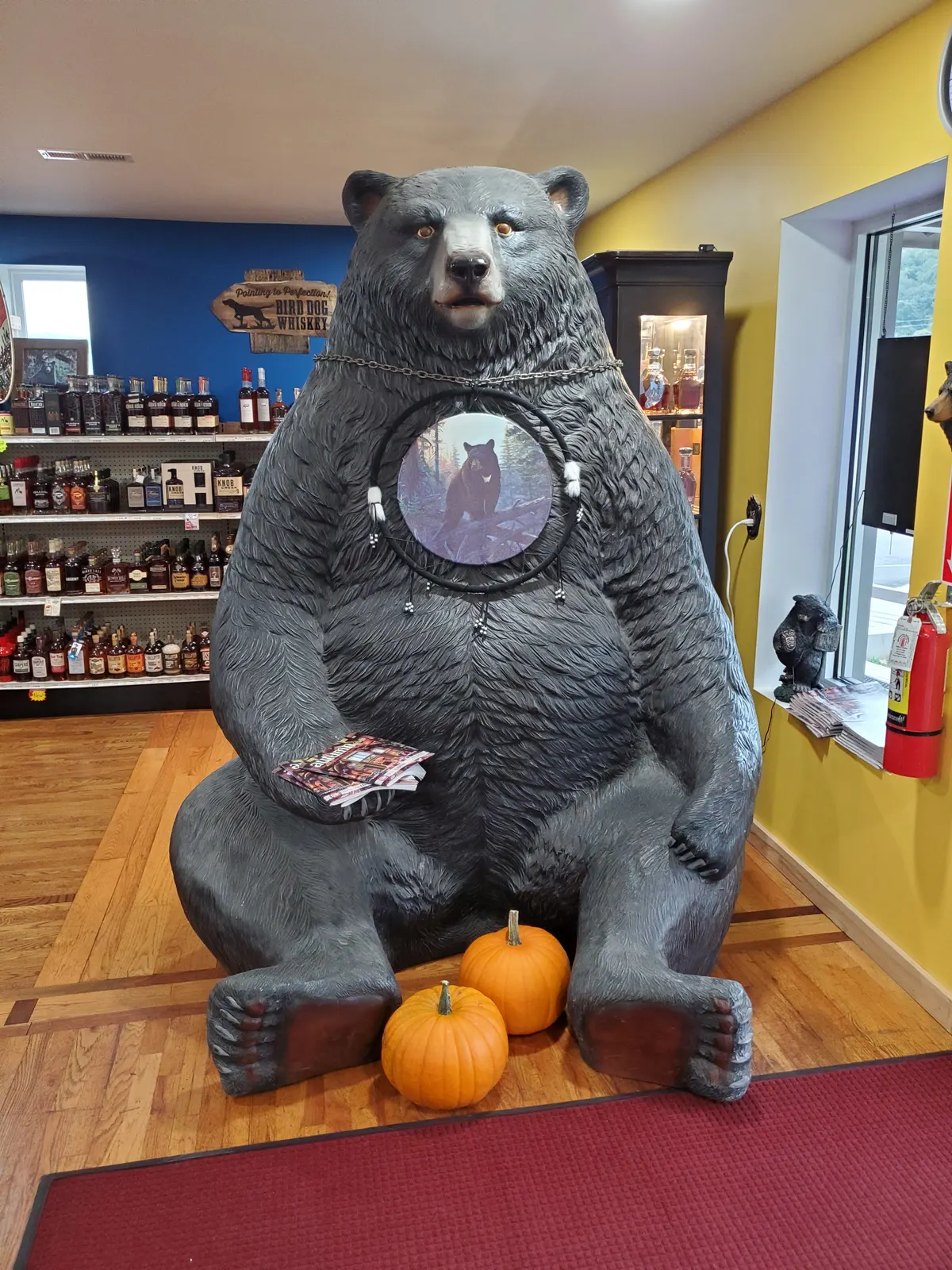 The black bear statue inside the store