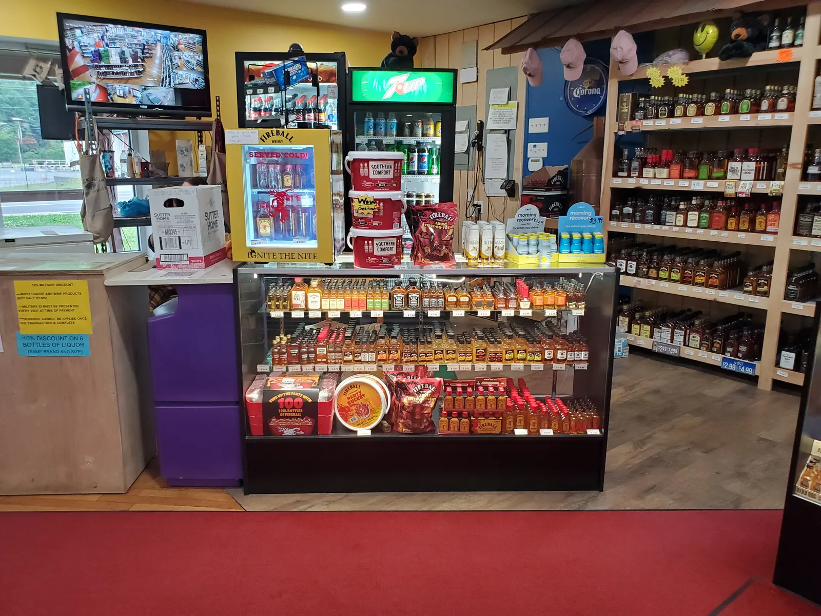 The front counter and shelves